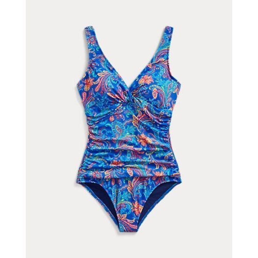 MED LONG MLT Lauren Ralph Lauren Blue Paisley One Piece Swimsuit